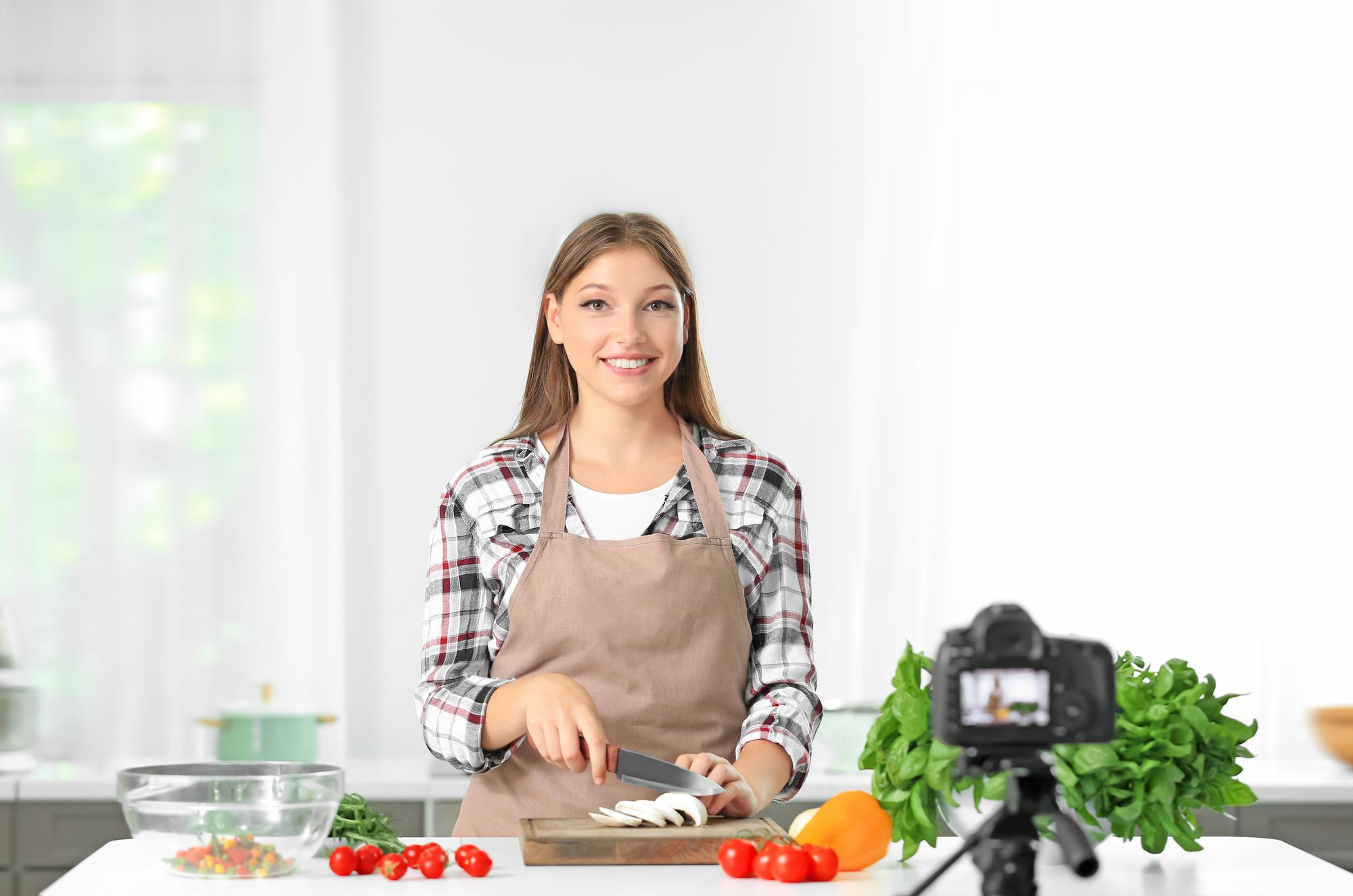 instructor on camera in a teaching kitchen
